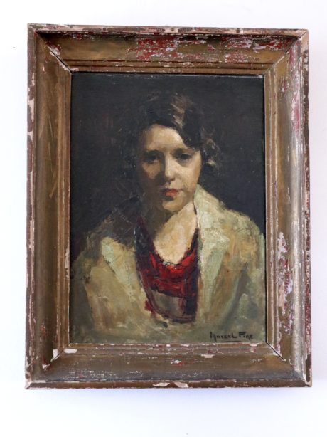 Female portrait Oil on panel signed Marcel Pire