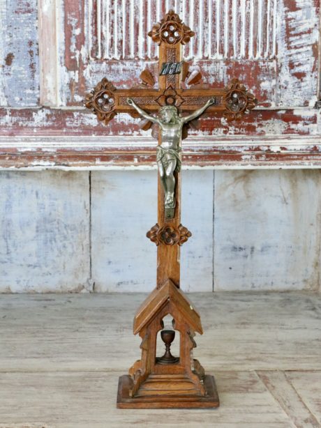 Vintage French Rustic wooden cruciifx