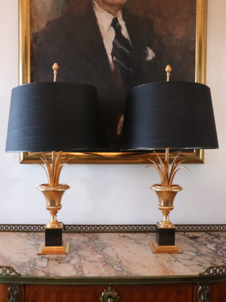 Pair of French Hollywood Regency wheat sheaf lamps