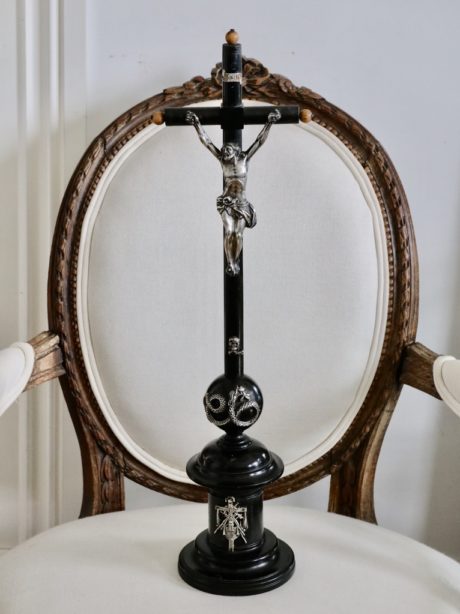 Antique ebonised and silver plated crucifix