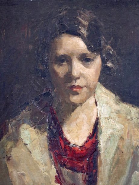 Female portrait Oil on panel signed Marcel Pire