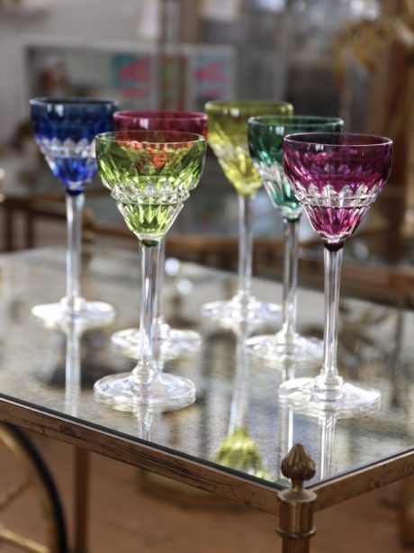A Val St Lambert set of Esneux crystal wine glasses
