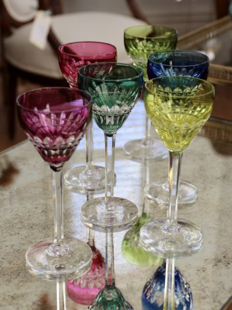 A Val St Lambert set of Esneux crystal wine glasses