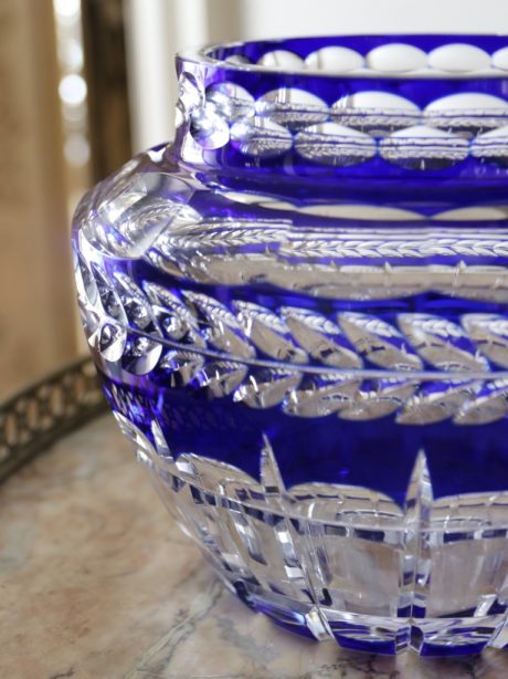 Val St Lambert cobalt blue crystal pique fleur