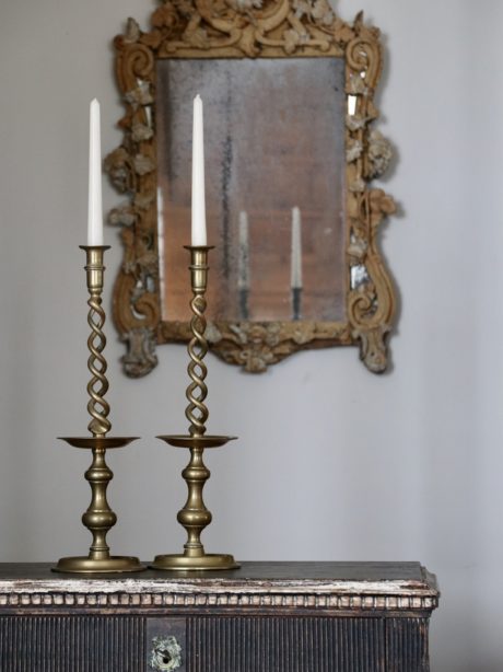 Pair of bronze twisted barrel candlesticks
