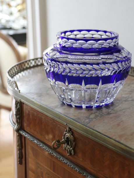 Val St Lambert cobalt blue crystal pique fleur