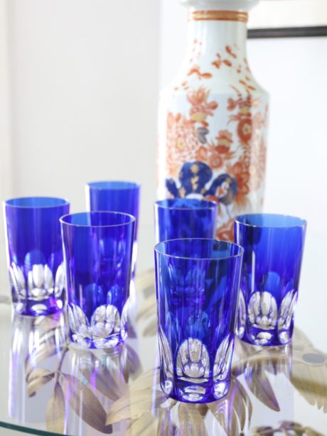 Set of 6 cobalt blue crystal highball tumblers
