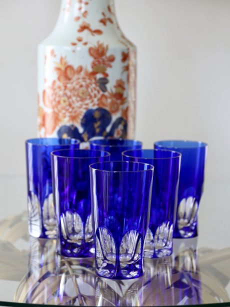 Set of 6 cobalt blue crystal highball tumblers