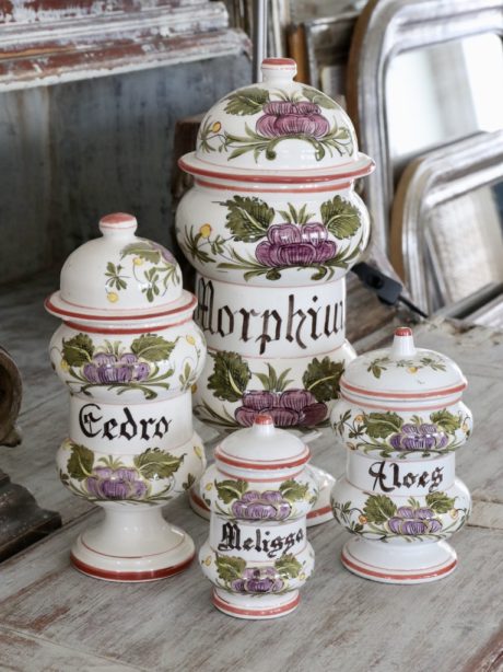 Mid century hand painted pharmacy jars