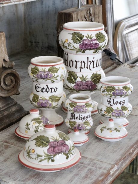 Mid century hand painted pharmacy jars
