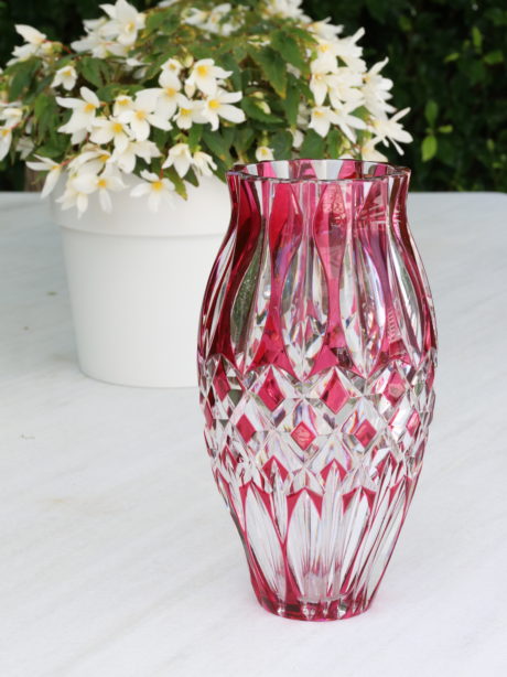 Val St Lambert cranberry cut crystal vase