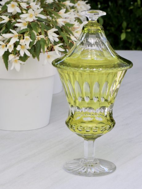 Chartreuse Val St Lambert crystal lidded Drageoir