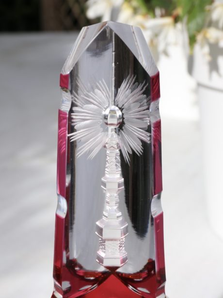 Val St Lambert crystal monstrance obelisk