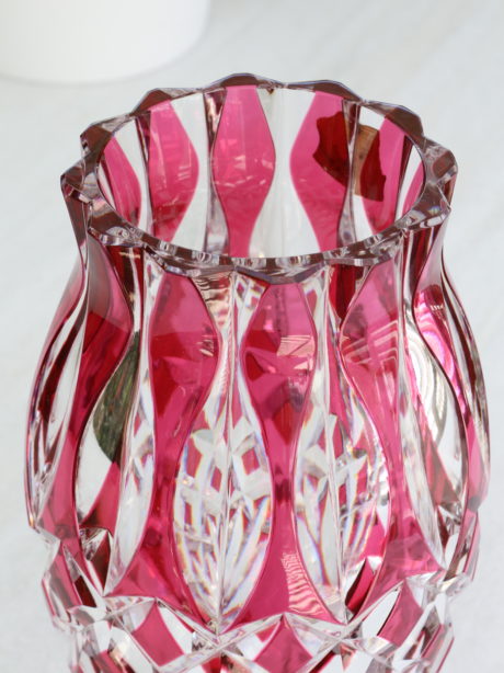 Val St Lambert cranberry cut crystal vase