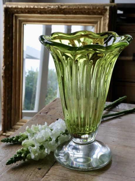Bohemian crystal chartreuse vase