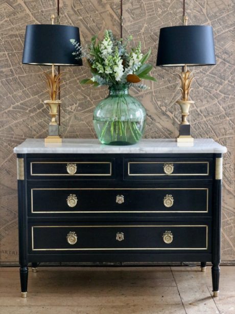 Mid century Louis XVI style ebonised chest of drawers