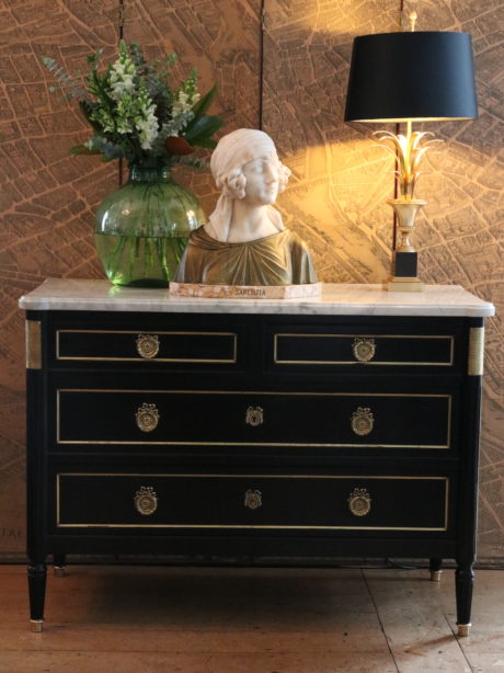 Mid century Louis XVI style ebonised chest of drawers