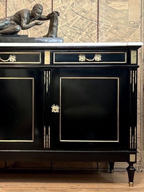 Ebonised Louis XVI style three door sideboard