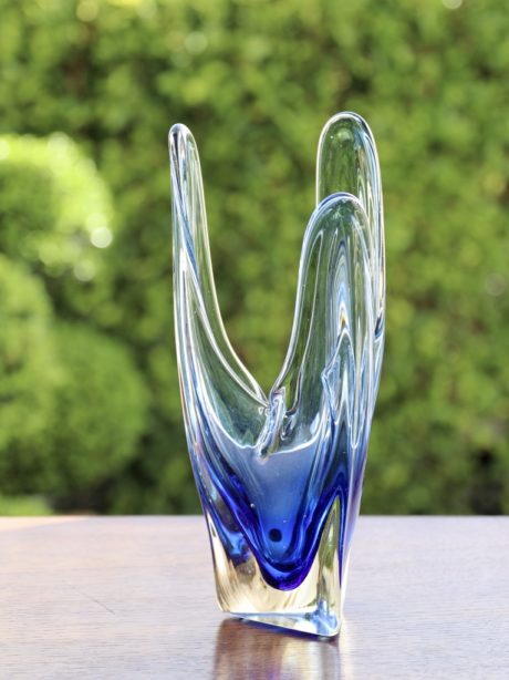 Tall cobalt blue Iwatsu glass centrepiece