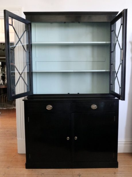 English ebonised mahogany astral glazed bookcase