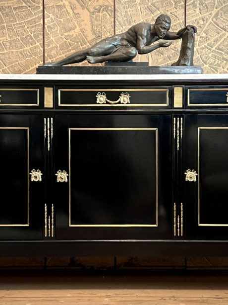 Ebonised Louis XVI style three door sideboard