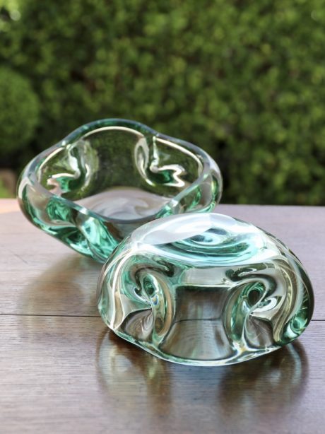 Czechoslovakian aqua hand blown glass bowls