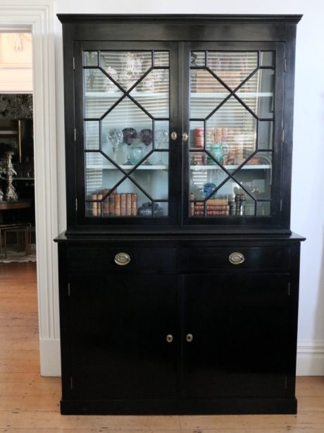 English ebonised mahogany astral glazed bookcase