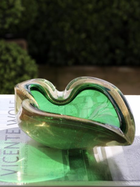 Mid century Murano Green and gold leaf bowl