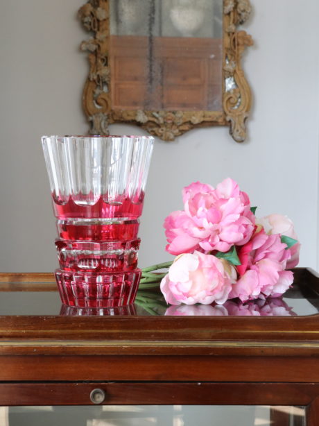 Cranberry cut to clear crystal Val St Lambert vase