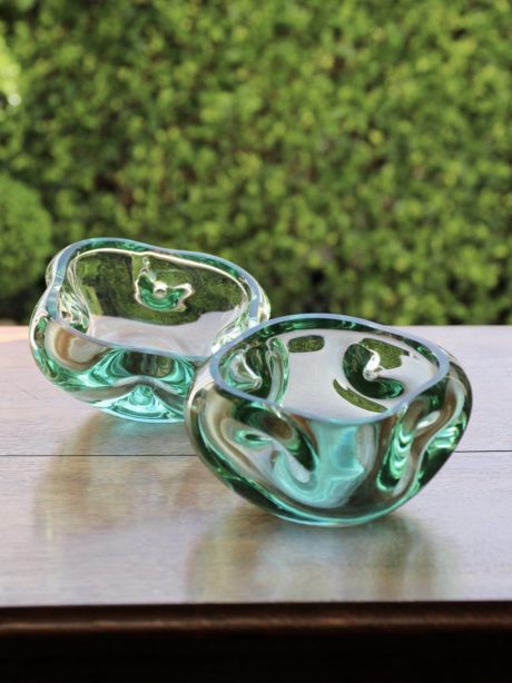 Czechoslovakian aqua hand blown glass bowls