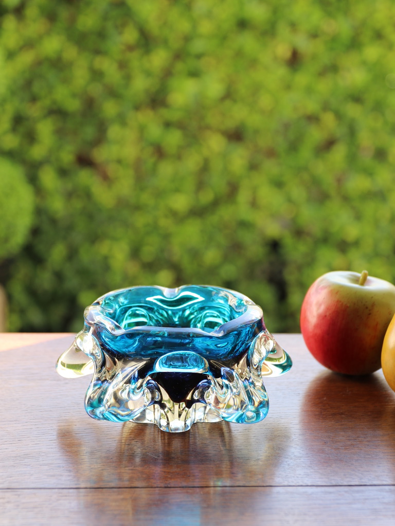 Vintage Murano blue and clear glass ashtray – European Antiques