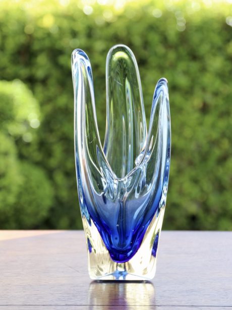 Tall cobalt blue Iwatsu glass centrepiece