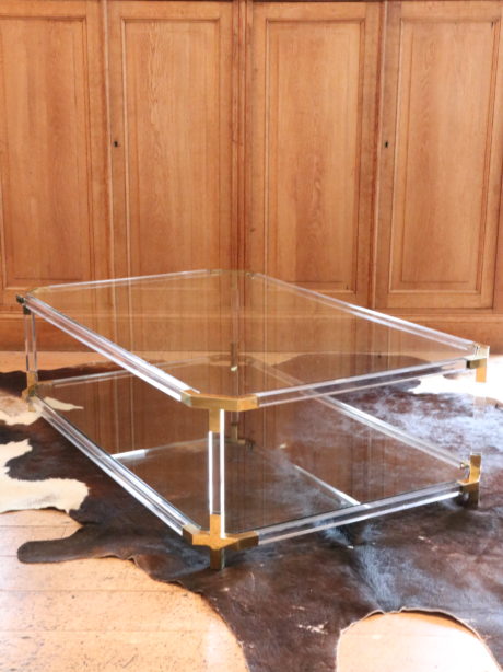 Hollywood Regency lucite, brass and glass coffee table