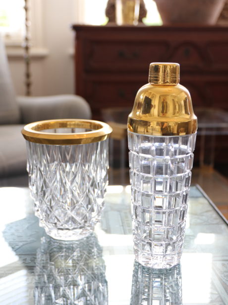 Gold plated crystal cocktail shaker and vase