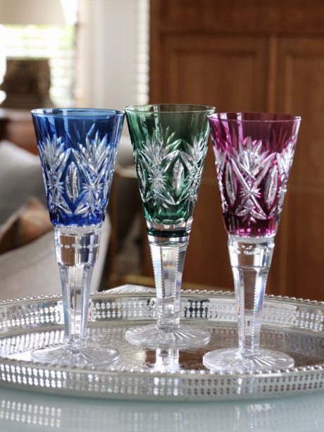 Val St Lambert coloured crystal wedding glasses