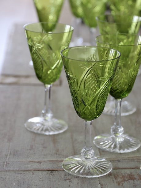 Val St Lambert lime cut to clear white wine glasses