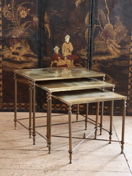 Set of brass nesting tables in the style of Maison Bagues