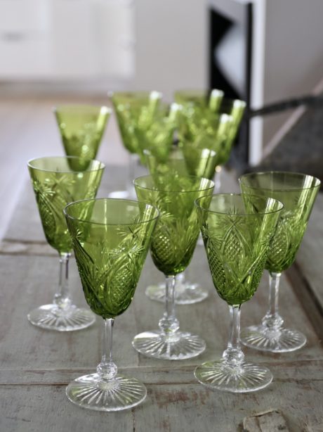 Val St Lambert lime cut to clear white wine glasses