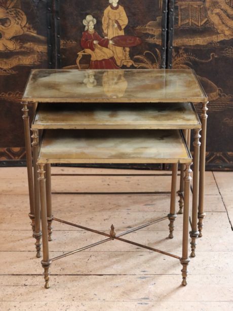 Set of brass nesting tables in the style of Maison Bagues
