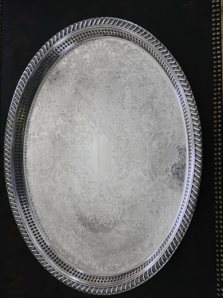 Silver plated oval high gallery butlers tray