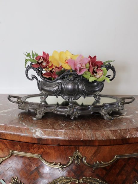 Antique French spelter mirrored table centrepiece