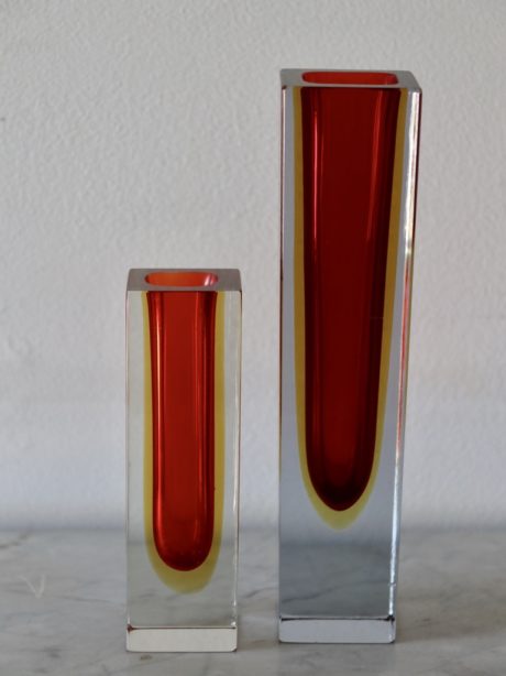 A Pair of Murano Sommerso faceted bud glass vases