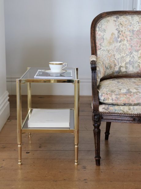 A Pair of Maison Jansen Neoclassical brass side tables