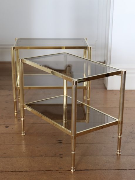 A Pair of Maison Jansen Neoclassical brass side tables
