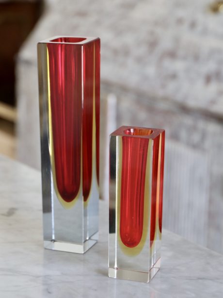 A Pair of Murano Sommerso faceted bud glass vases