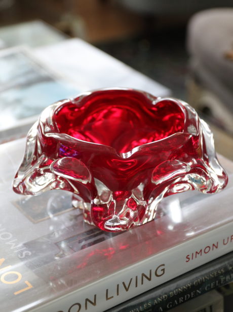 Vintage Murano Red and clear glass ashtray