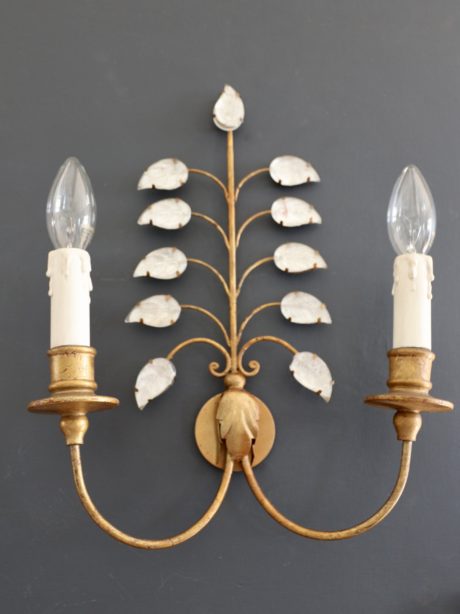 Gilt metal and glass wall sconces