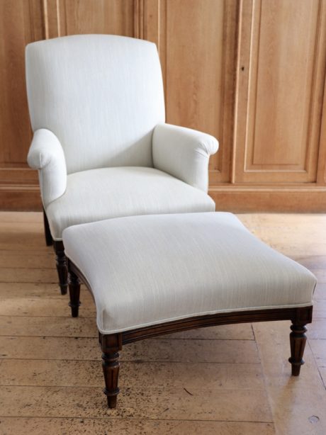 Antique French bergere chair and footstool