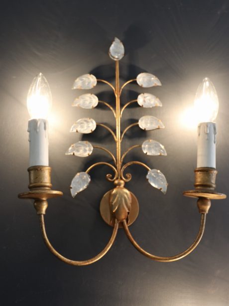 Gilt metal and glass wall sconces