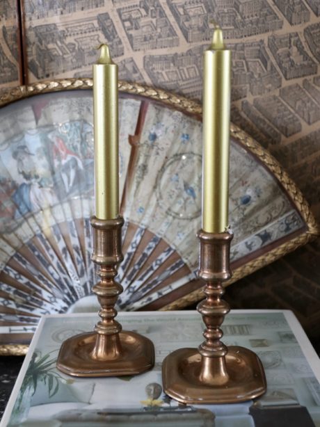 18th century French red copper candlesticks